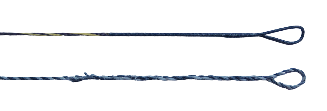 Serving on the ears of an endless-loop string and the splice of a Flemish twist string